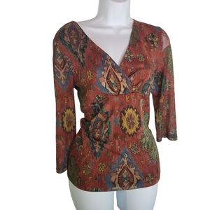 Vtg CHAPS Y2k 90s southwest print mesh shirt